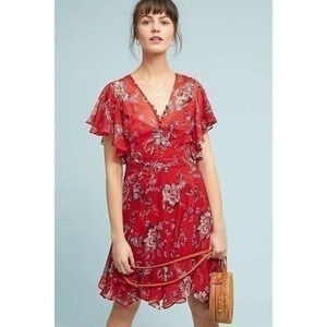 Anthropologie Ranna Gill Keira Red Floral‎ Dress Size XS